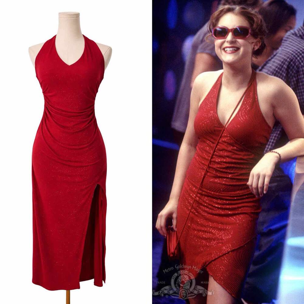 City Triangles Vintage Y2K Halter Glitter Detail Leg Slit Dress Red Small Prom